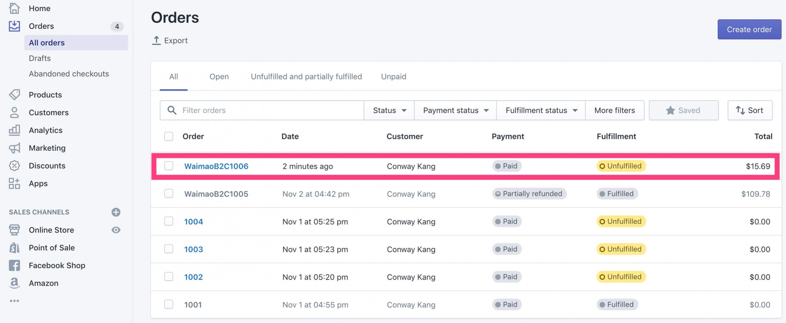 Shopify草稿訂單