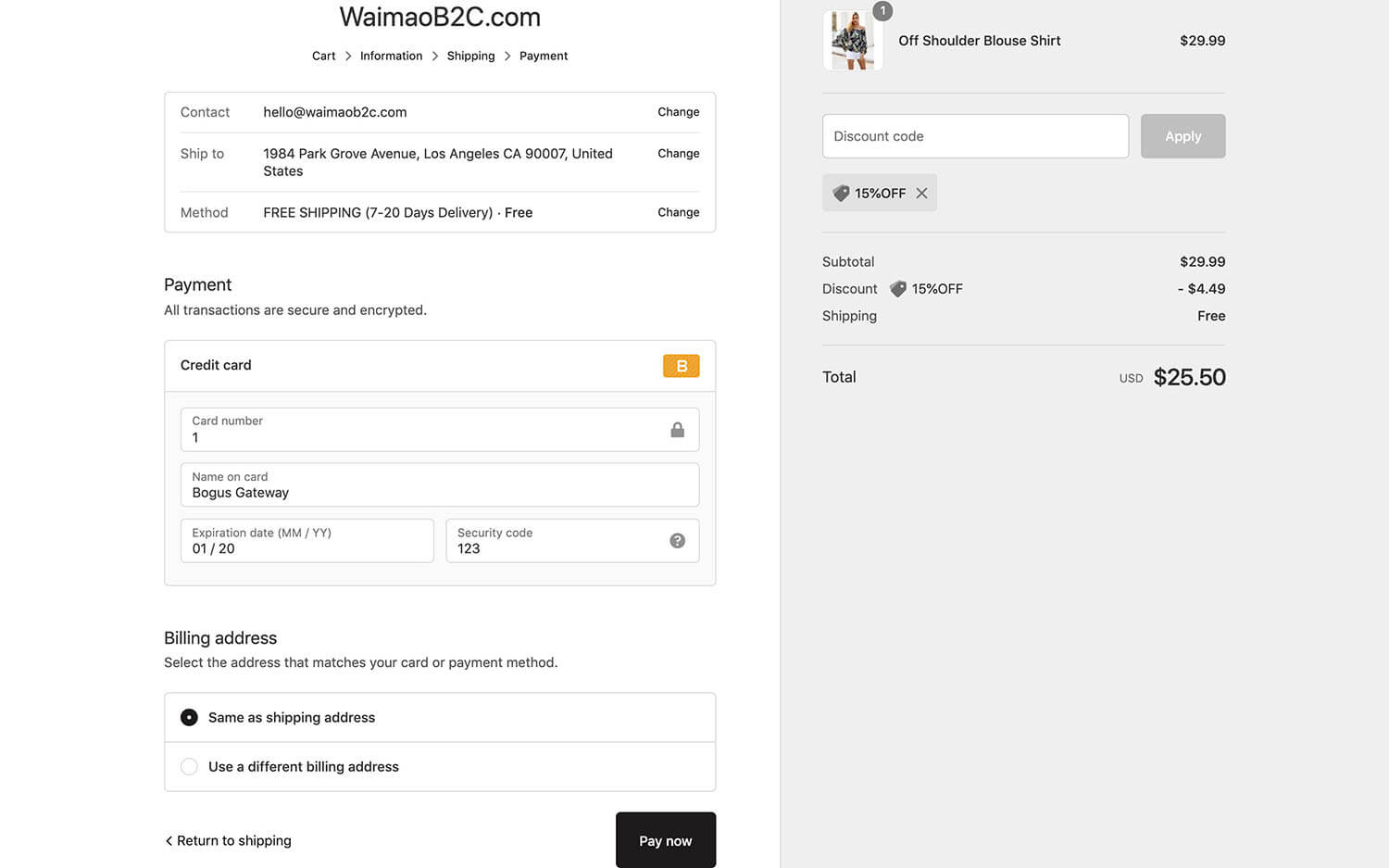 Shopify測試訂單