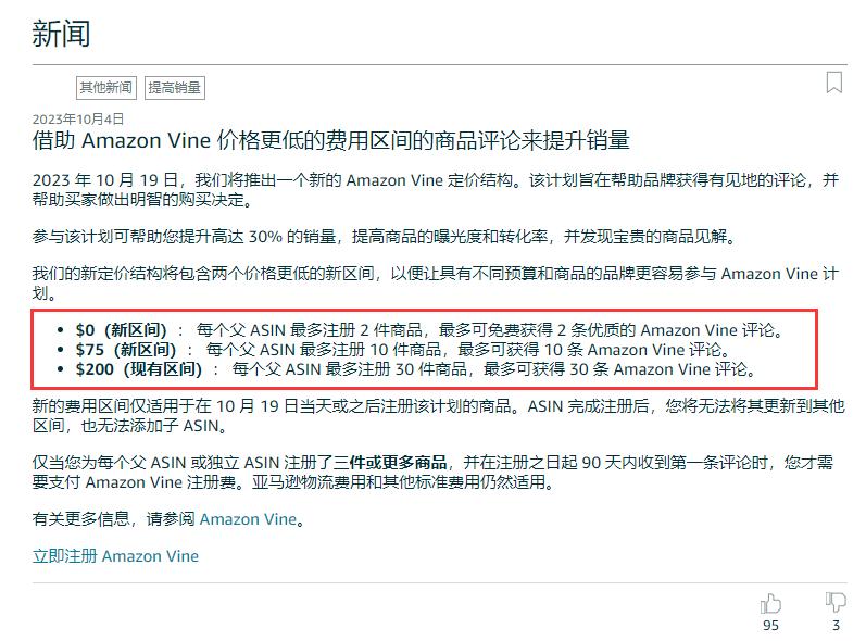 亞馬遜Amazon Vine費用調整最新消息！