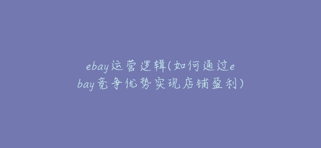 ebay運營邏輯(如何通過ebay競爭優勢實現店鋪盈利)
