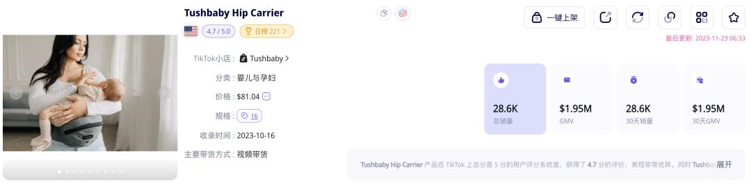 GMV超過200萬美元！Tushbaby嬰兒腰凳在TikTok Shop美國站熱銷
