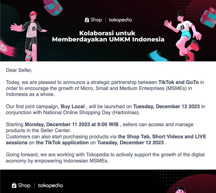 TikTok Shop印尼小店迴歸：15億美元投資計劃確立、首推“雙十二”Buy Local購物日