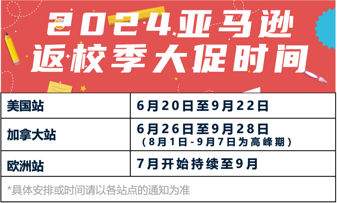 重磅｜2024年亞馬遜返校季活動將於6月-9月舉行，請北美、歐洲站賣家儘快提報！