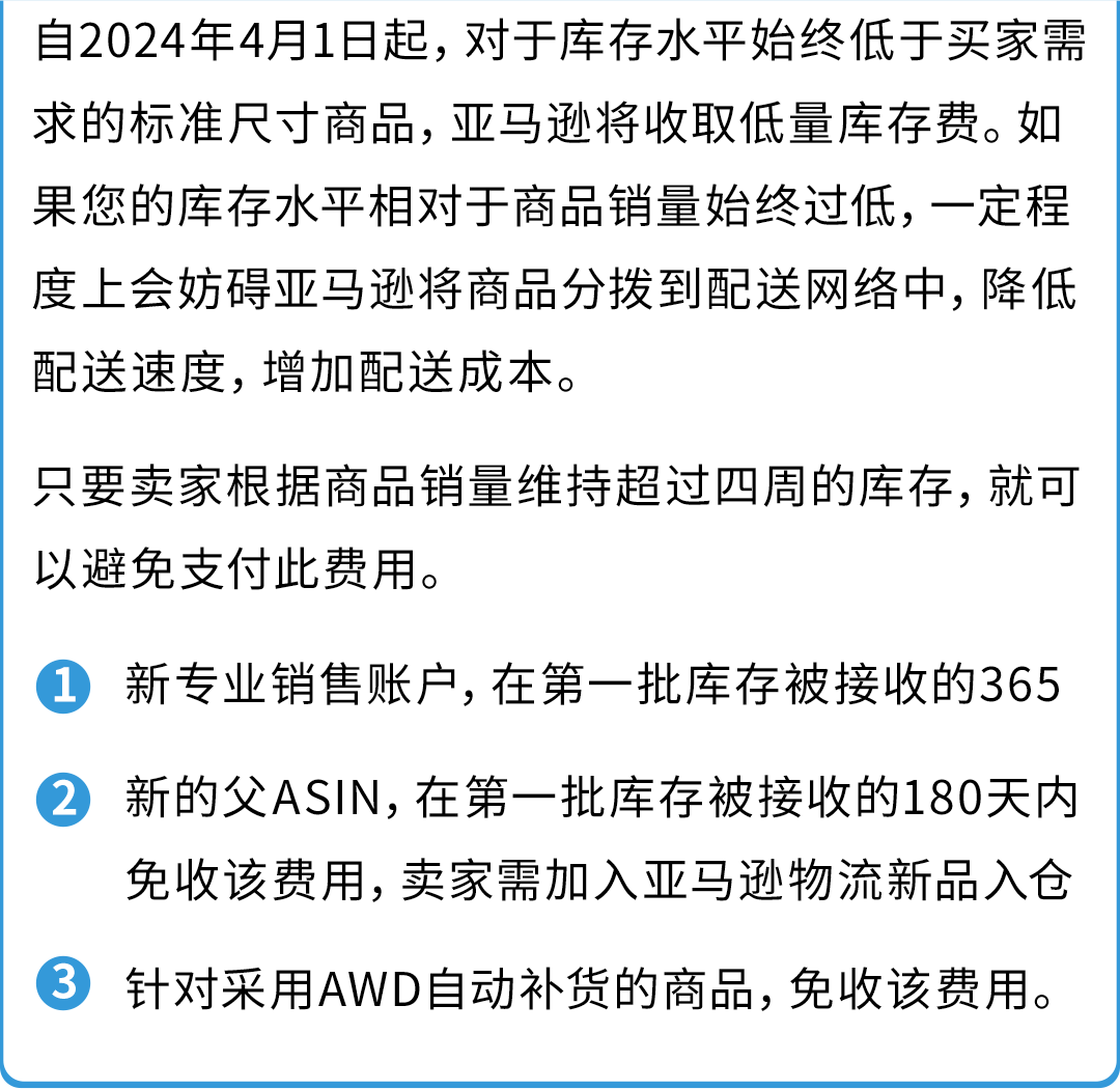 重要！亞馬遜低量庫存費新增3條豁免政策