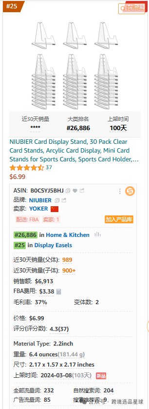 亞馬遜選品-數據分析第2期 亞克力卡片展示架