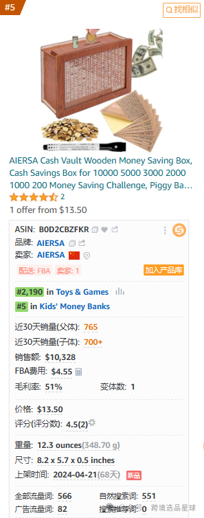亞馬遜選品-數據分析第7期 存錢罐