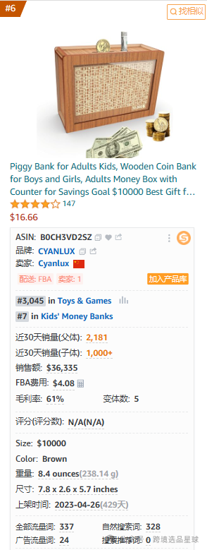 亞馬遜選品-數據分析第7期 存錢罐