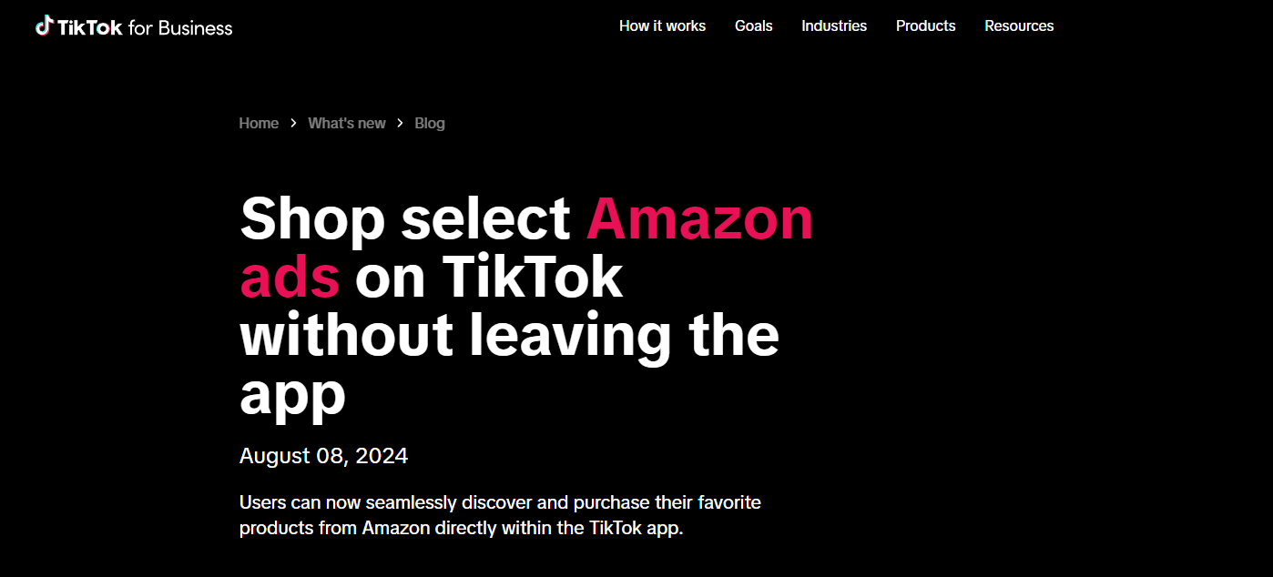 外媒：亞馬遜正式與TikTok合作
