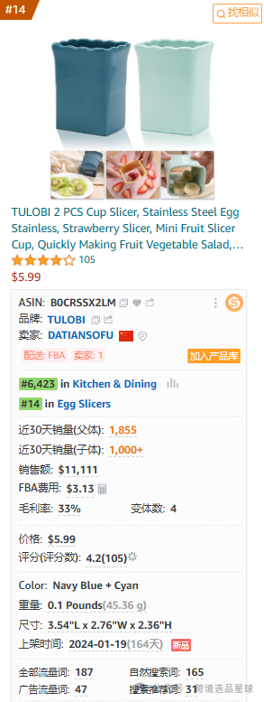 亞馬遜選品-數據分析第10期 杯子草莓切片器