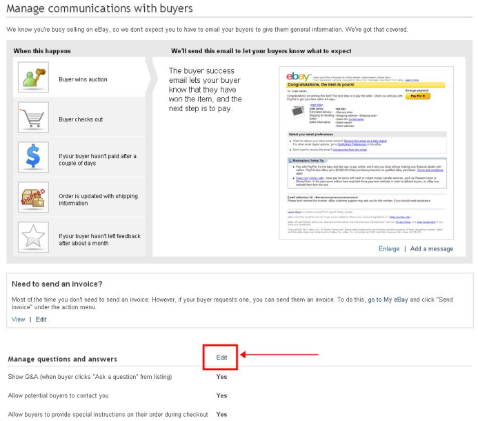 eBay的Manage your Q&A for buyers 設置買家常見問答